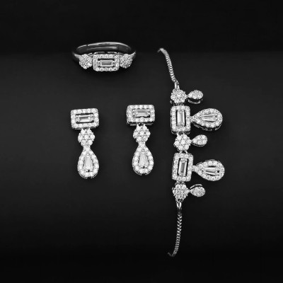 Moonso الفاخرة مصمم فضي اللون الكمثرى طقم مجوهرات...