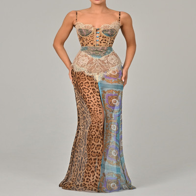 Women's maxi dress with leopard print