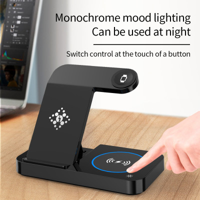 حامل شاحن لاسلكي سريع 4 في 1 محطة شحن قابلة للطي ل...