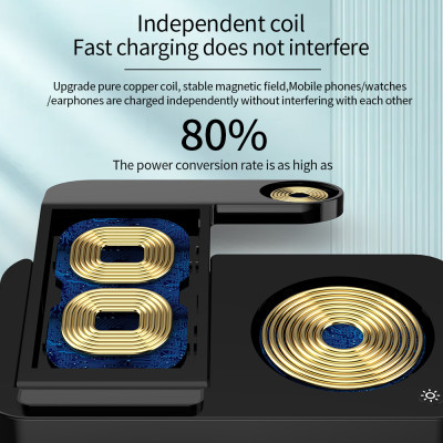 حامل شاحن لاسلكي سريع 4 في 1 محطة شحن قابلة للطي ل...