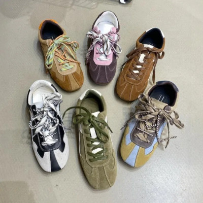 Genuine Leather Version Billy Deconstructed Retro Color Block Double Strap Flat Bottom Sport Casual Shoes for Women