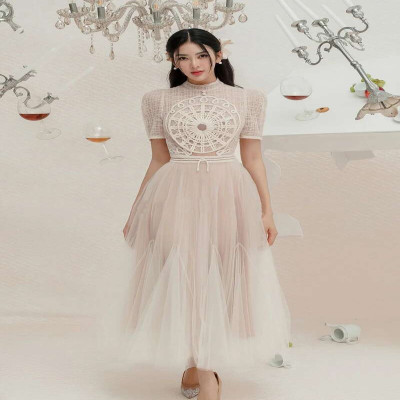 المشاهير المرأة الصيف تول الدانتيل التطريز فستان ح...