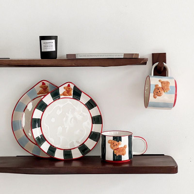 كوب قهوة سيراميك مطلي يدويًا للكلب ، طقم أدوات طاو...