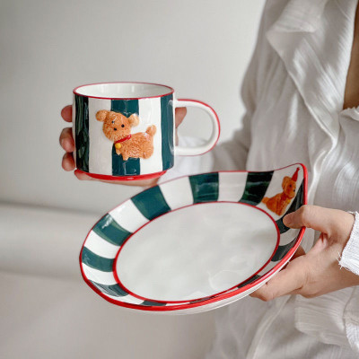 كوب قهوة سيراميك مطلي يدويًا للكلب ، طقم أدوات طاو...