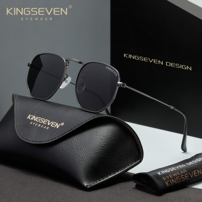نظارات شمسية كلاسيكية للرجال من KINGSEVEN، نظارات أنيقة للرجال والنساء للقيادة والأنشطة الخارجية، إطار مضلع دائري، نظارات عصرية مضادة للوهج