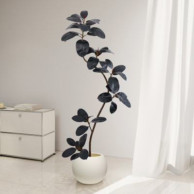 شجرة مطاطية خضراء اصطناعية نبات صناعي ذهبي أسود فق...