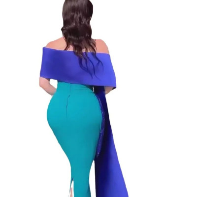 فستان نسائي طويل ماكسي مطرز أنيق بدون أكتاف فساتين...