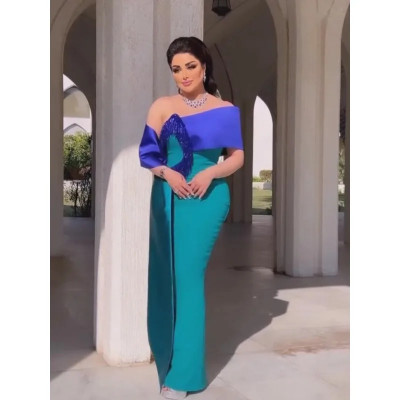 فستان نسائي طويل ماكسي مطرز أنيق بدون أكتاف فساتين...