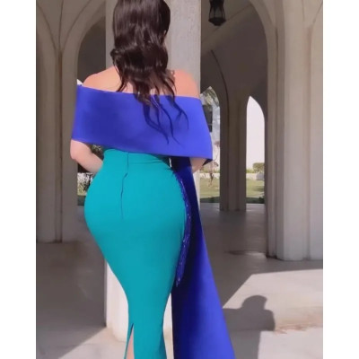 فستان نسائي طويل ماكسي مطرز أنيق بدون أكتاف فساتين...