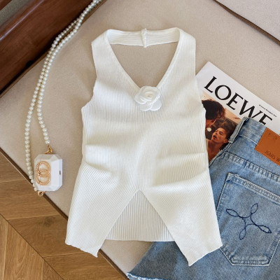 صدرية محبوكة بحمالة رقبة وردية للنساء ، بلوزة تنحي...