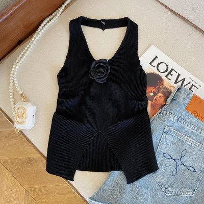 صدرية محبوكة بحمالة رقبة وردية للنساء ، بلوزة تنحي...