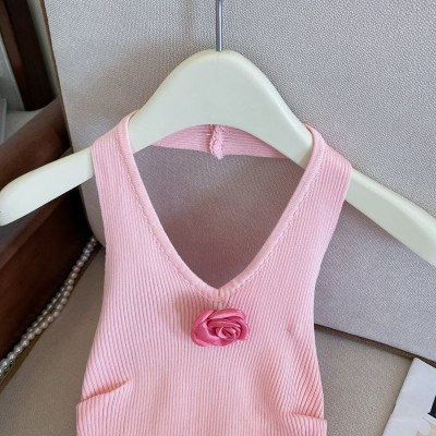 صدرية محبوكة بحمالة رقبة وردية للنساء ، بلوزة تنحي...