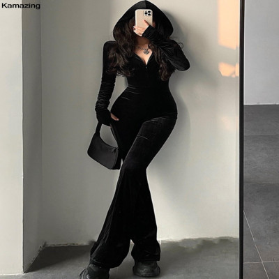 الخريف مثير Bodycon الأسود المخملية بذلة المرأة مو...