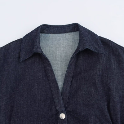 فستان نسائي ميدي بقماش جينز وتصميم أنيق وناعم