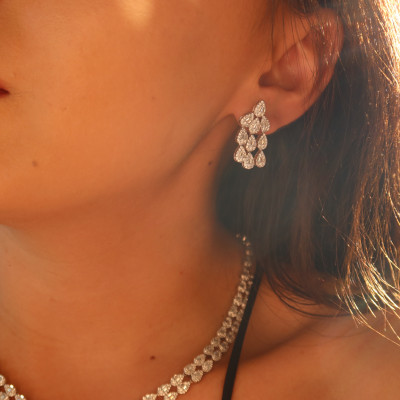 مجموعة مجوهرات الزفاف زركونيا مكعب للنساء ، قطرة م...