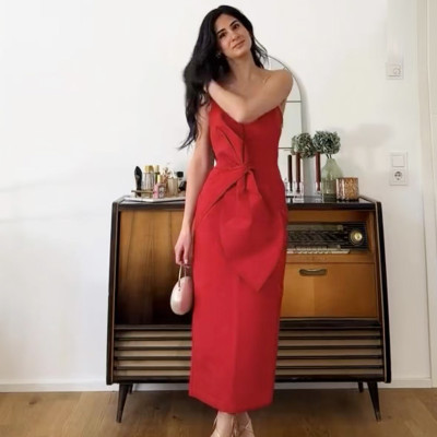 TRAF 2025 فستان مشد بفيونكة للنساء فستان أحمر أسود...