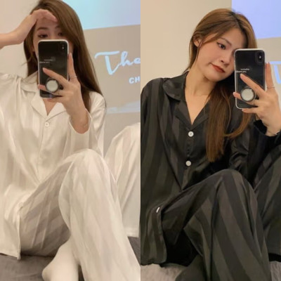 بيجامات حريرية مثلجة بأكمام طويلة للنساء ، ملابس م...