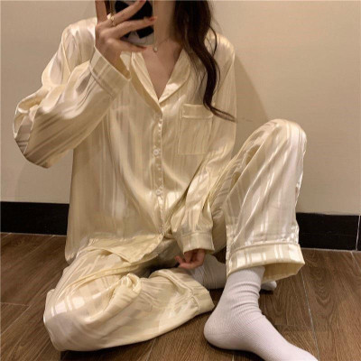 بيجامات حريرية مثلجة بأكمام طويلة للنساء ، ملابس م...