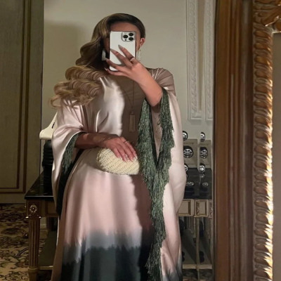 فستان عيد مسلم للنساء جلابية فساتين الحفلات شرابة...