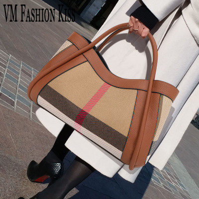VM FASHION KISS Stripes حقيبة يد قماش + جلد طبيعي...