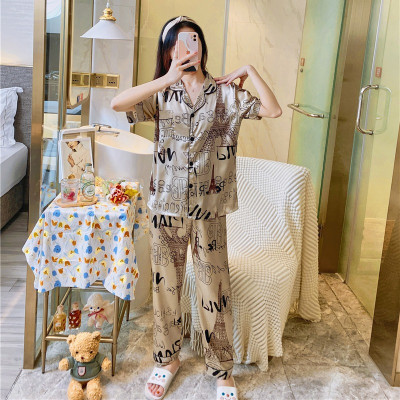 بيجامة نسائية كبيرة الحجم ، حرير ، أكمام قصيرة ، س...