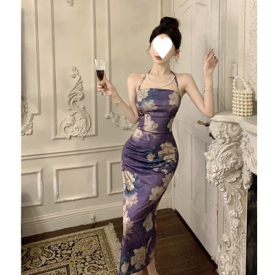 فستان نسائي ميدي بقصة ضيقة مثيرة وحمالة أنيقة فرنس...