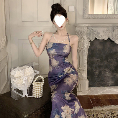 فستان نسائي ميدي بقصة ضيقة مثيرة وحمالة أنيقة فرنس...