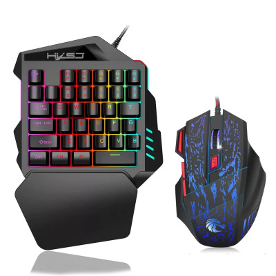 Wired mouse and keyboard set with backlight, one-handed, professional small portable gaming keyboard for eating chicken game