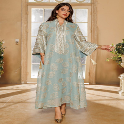 عباية إسلامية مطرزة باللون الأزرق الفاتح للنساء ال...