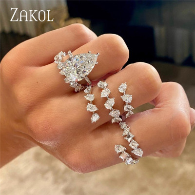 ZAKOL-الأصفر ساحة زركونيا خواتم مفتوحة للنساء ، خا...