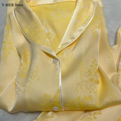 الأصفر الجاكار منامة فام النساء ملابس المنزل الأني...