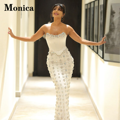 MONICA Charming Satin Prom Dresses for Women Cryst...