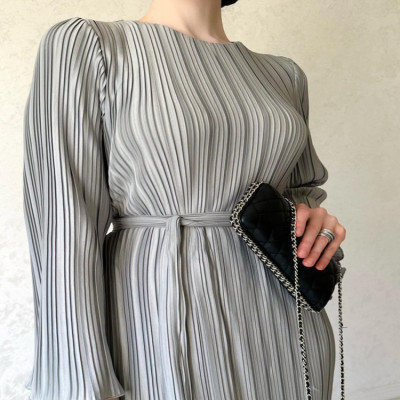 Lanmrem-فستان نسائي أنيق بثنيات ، رقبة مستديرة ، ح...