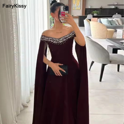 FairyKissy Burgundy Off Shoulder Sleeveless A Line...