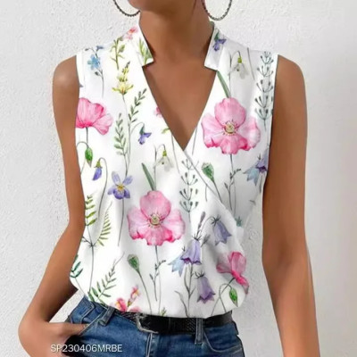 Casual V-neck Regular Fit Digital Print Top T-shir...
