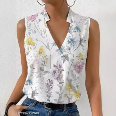 Casual V-neck Regular Fit Digital Print Top T-shir...