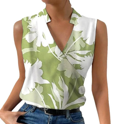 Casual V-neck Regular Fit Digital Print Top T-shir...