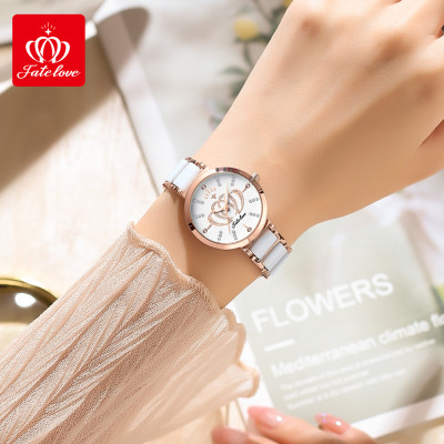 مصير الحب كوارتز ساعة نسائية سيراميك حزام الساعات...