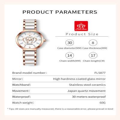 مصير الحب كوارتز ساعة نسائية سيراميك حزام الساعات...