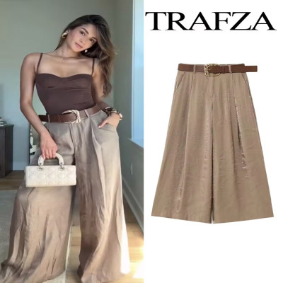 TRAFZA نساء موضة جديدة الصلبة حزام التجاعيد تزيين...