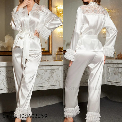 الأبيض الحرير الجليد العروس الزفاف بيجامة مجموعة م...