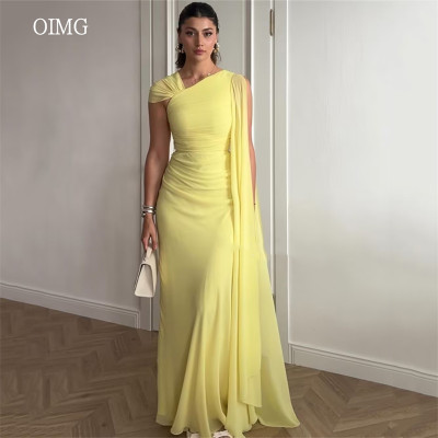 OIMG Elegant Yellow A-line Prom Gowns Cape Sleeve...