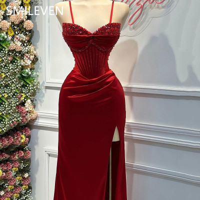 Smileven Red Sexy Shiny Prom Dress Applique Side S...