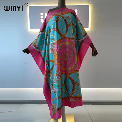 جلابية ميدي موضة افريقيه فضفاضة من الحرير بطبعات ع...