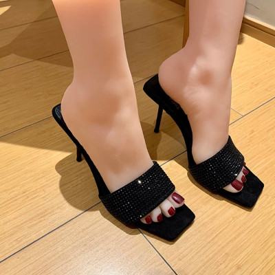 أسود ساحة تو حجر الراين خنجر عالية الكعب النعال ال...