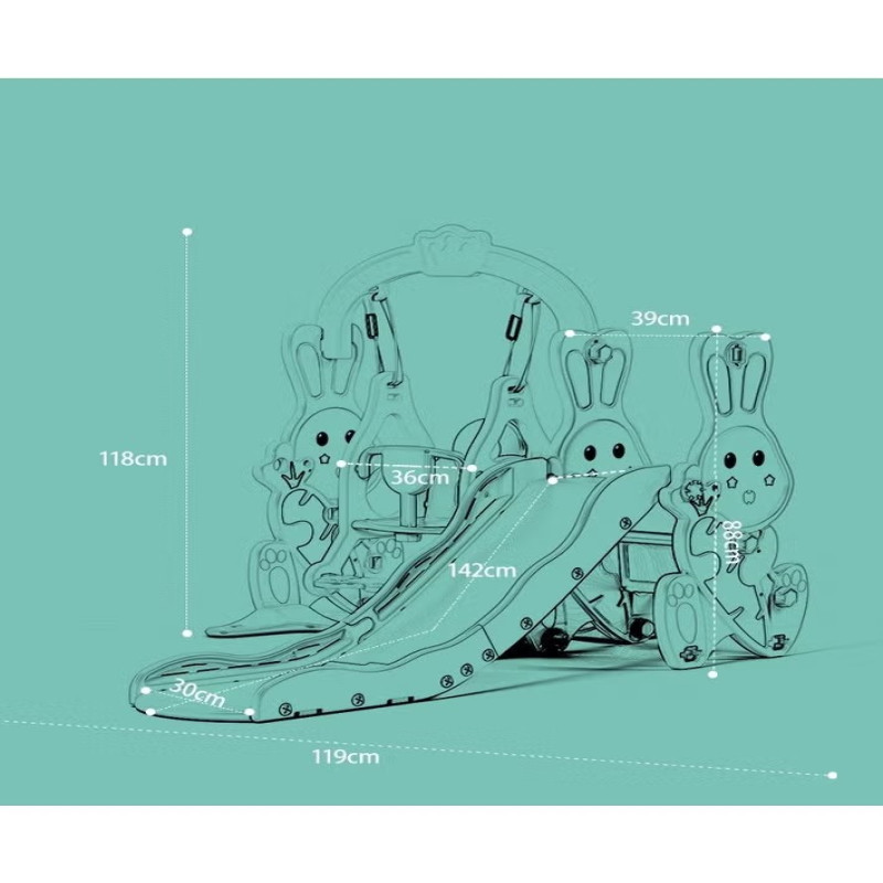 زحليقة علي شكل أرنب مع مرجيحة وسلم تسلق و حلقة كرة...