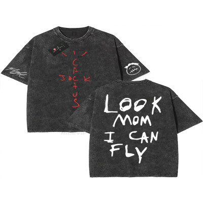 100  Cotton Oversized T Shirt For Men Women HipHop Washed T Shirts cactus jack Short Sleeve Gift Tops look mom i can fly K39
