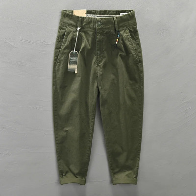 HIQOR 2026 Spring Autumn Men Pure Cotton Men Cargo Pants Korean Style Male Casual Loose Belt Mid Waist Man Trouser Plus Size 38