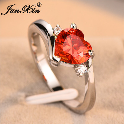 خاتم جوهرة القلب مرصع بالزركون الأزرق JUNXIN