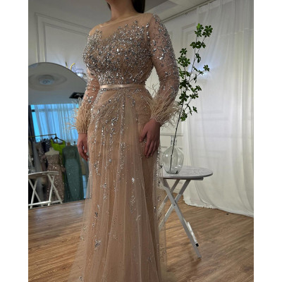 فساتين سهرة هادئة مع ريش للنساء ، نبيذ أحمر ، مطرز...